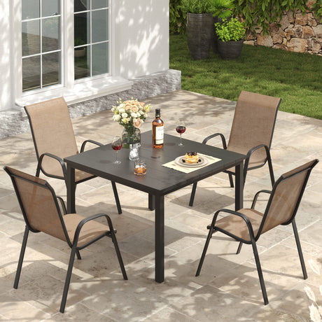 Vicllax 5 Pieces Outdoor Dining Set, Patio Square Metal Table and Horizon Stackable Chair