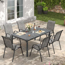 Vicllax 7 Pieces Outdoor Dining Set, Patio Rectangular 63" Metal Table and Horizon Stackable Chair