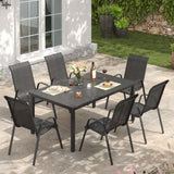 Vicllax 7 Pieces Outdoor Dining Set, Patio Rectangular 63" Metal Table and Horizon Stackable Chair