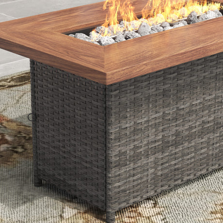 Vicllax Wicker Propane Fire Pit Table, Outdoor 50,000 BTU Gas Fire Pit