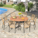 Vicllax 9-Piece Outdoor Dining Set, 53” Round Metal Table with Umbrella Hole and Solana Stackable Chair