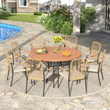 Vicllax 9-Piece Outdoor Dining Set, 53” Round Metal Table with Umbrella Hole and Solana Stackable Chair