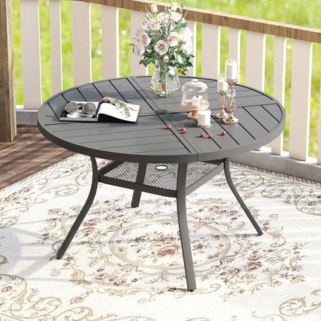 Vicllax Round Patio Dining Table for 4/6/8, Outdoor Large Metal Table