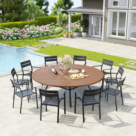 Vicllax Mesa redonda para patio de 42" con estante de almacenamiento y orificio para sombrilla ajustable 