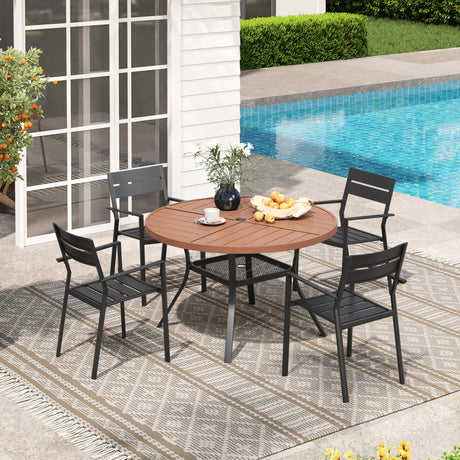 Vicllax 5 Pieces Outdoor Dining Set with 41" Round Metal Table and Armrest Chairs