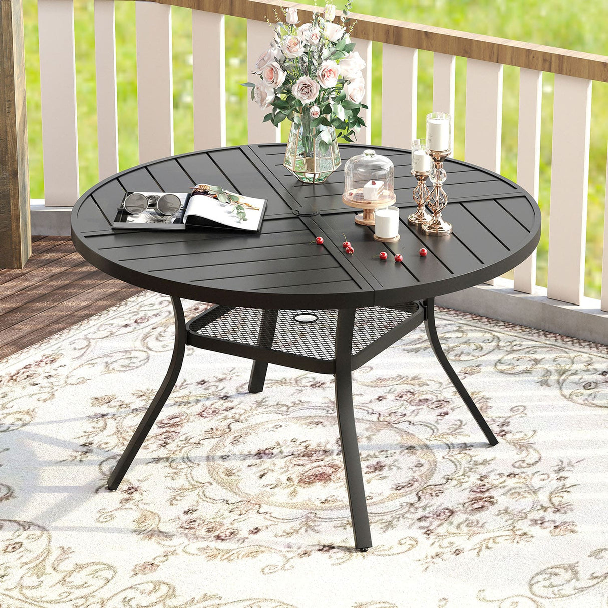 Vicllax Round Patio Dining Table for 4/6/8, Outdoor Large Metal Table