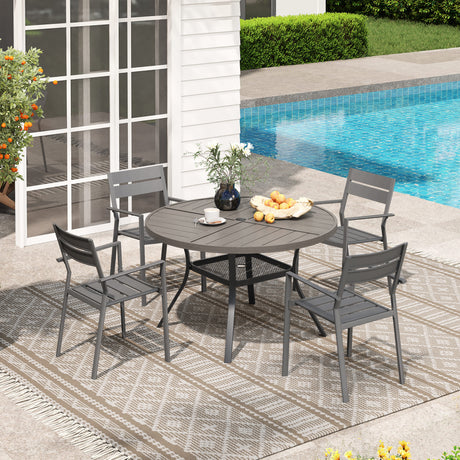 Vicllax 5 Pieces Outdoor Dining Set with 41" Round Metal Table and Armrest Chairs