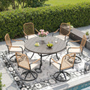 Vicllax 7-Piece Outdoor Dining Set, 50” Round Metal Table with Umbrella Hole & Solana Swivel Chair