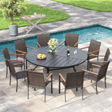 Vicllax 11 Pieces Outdoor Dining Set, 63" Dining Table and 10 Stackable Armchairs