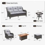 Vicllax Patio Wicker Oasis Lounge Set, 5 Seater with Fire table & Loveseat