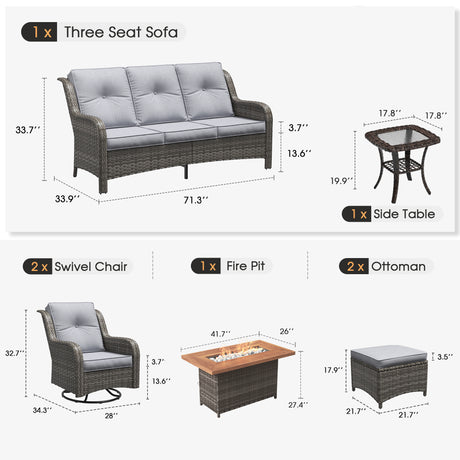 Vicllax Patio Wicker Oasis Lounge Set, 5 Seater with Fire table & Loveseat