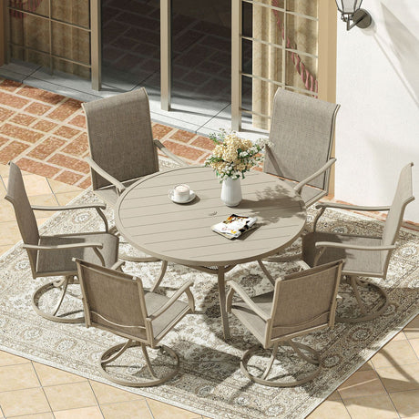 Vicllax 7 Pieces Outdoor Dining Set with 48" Round Dining Table and Swivel Chairs