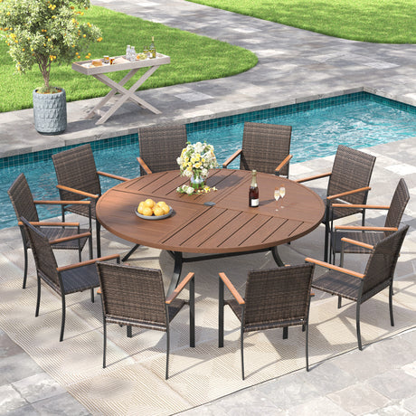 Vicllax 11 Pieces Outdoor Dining Set, 60" Dining Table and 10 Stackable Armchairs