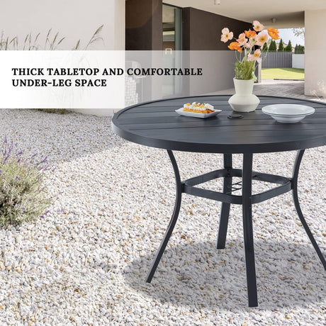 Vicllax Mesa redonda de metal para patio de 42" con orificio para sombrilla ajustable 