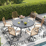 Vicllax 7-Piece Outdoor Dining Set, 50” Round Metal Table with Umbrella Hole & Solana Swivel Chair