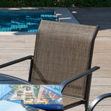 Vicllax Juego de comedor para exterior de 7 piezas con mesa redonda de metal de 48" y sillones de textileno 