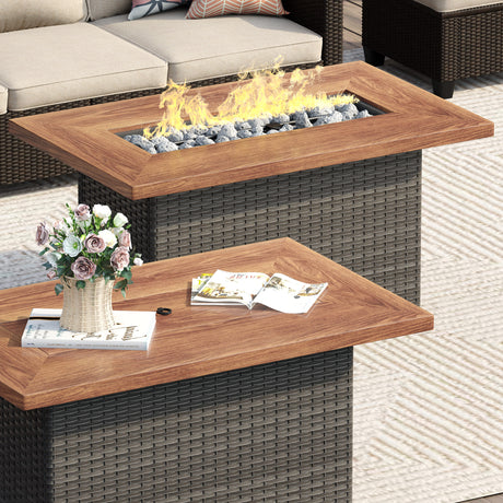 Vicllax Wicker Propane Fire Pit Table, Outdoor 50,000 BTU Gas Fire Pit