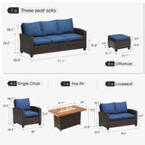 Vicllax Versatile Wicker Patio Set: 7 Seater with Fire Table & Ottoman