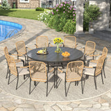 Vicllax 11 PCS Patio Dining Table Set, 60" Round Metal Table and Solana Stackable Chair