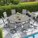 VICLLAX 9-pcs Outdoor Dining Set, 63” Round Metal Table with Umbrella Hole & 8 Swivel Textilene Chairs