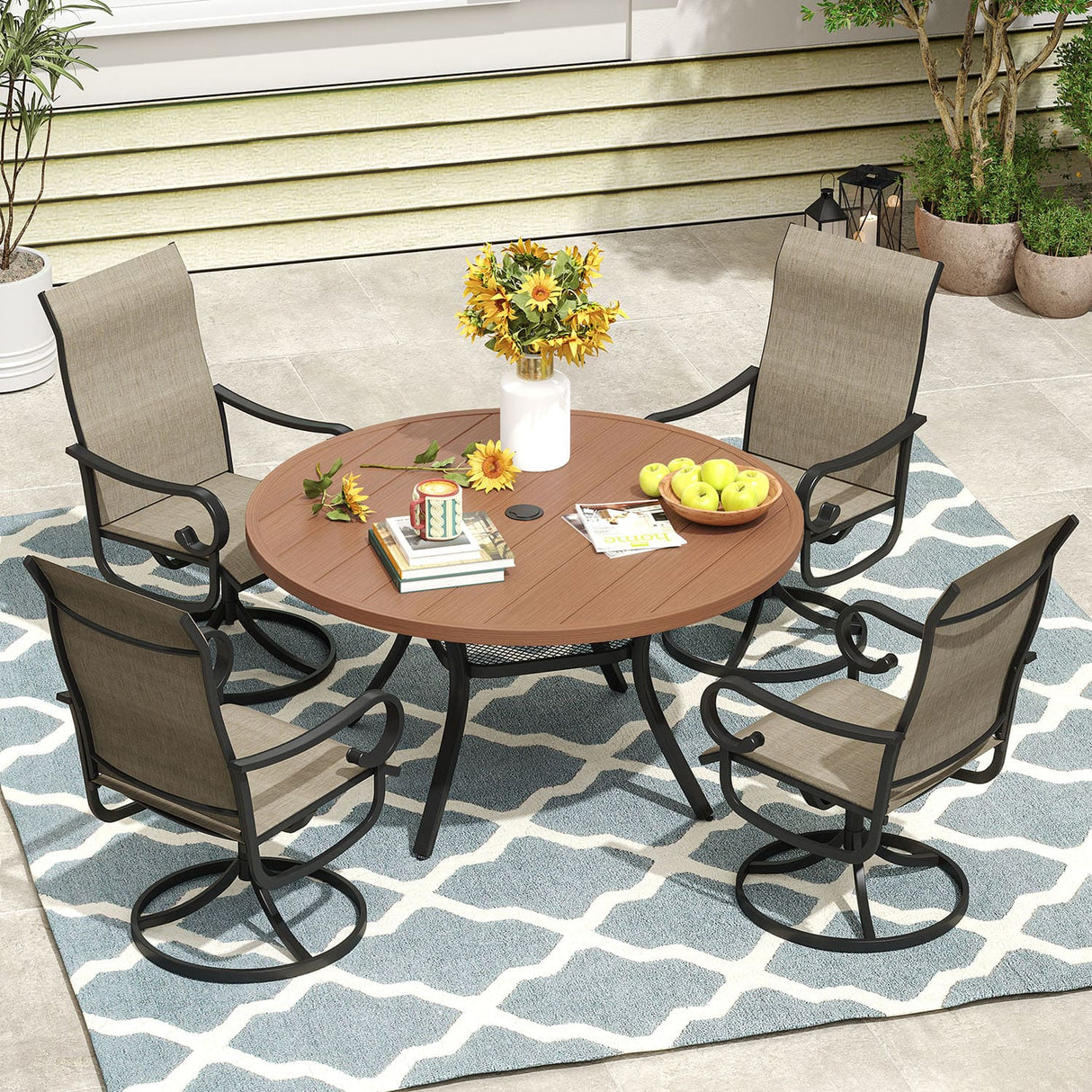 Vicllax 5/7 Pieces Patio Dining Set with Round Dining Table and Swivel Chairs