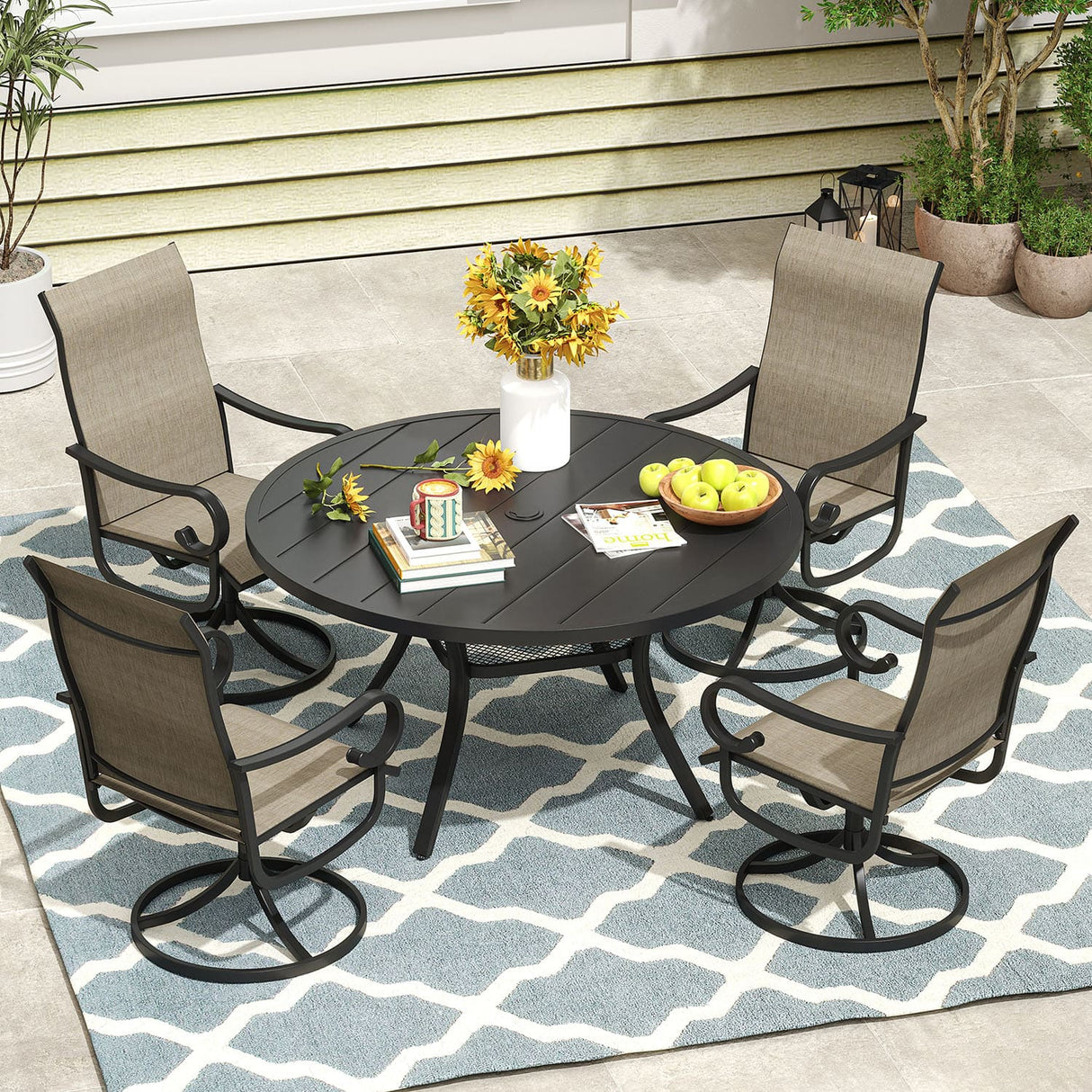 Vicllax 5/7 Pieces Patio Dining Set with Round Dining Table and Swivel Chairs