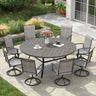 VICLLAX 9-pcs Outdoor Dining Set, 60” Round Metal Table with Umbrella Hole & 8 Swivel Textilene Chairs