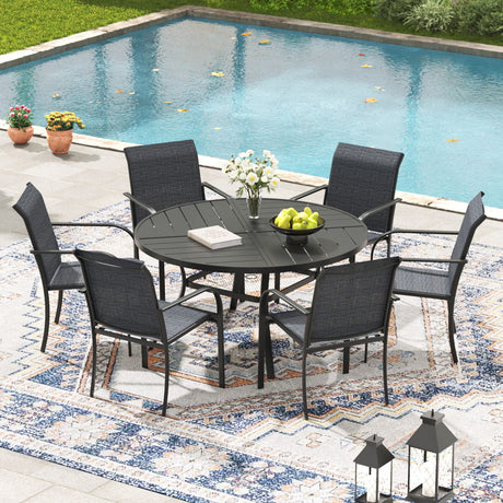 Black Table & Grey Chairs - 47.2"( Seating for 6)