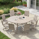 VICLLAX 9-pcs Outdoor Dining Set, 60” Round Metal Table with Umbrella Hole & 8 Swivel Textilene Chairs