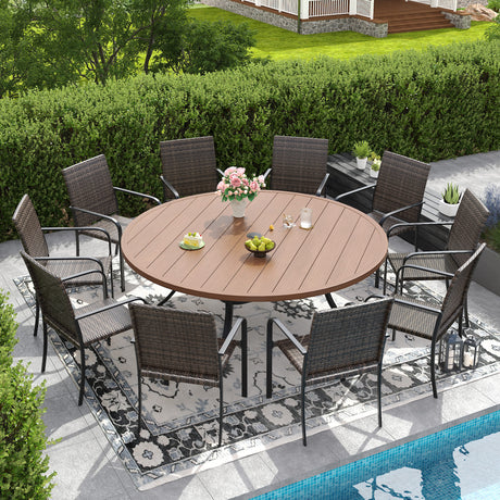 Vicllax 11-PCS Outdoor Dining Set, 63" Outdoor dining Table and 10 Stackable Metal Armchairs