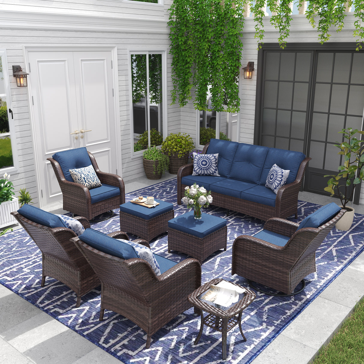 Vicllax Patio Wicker Oasis Lounge Set, 7-Piece Outdoor Sofa Set (Swivel Sofa Chair Set)