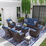 Vicllax Patio Wicker Oasis Lounge Set, 7-Piece Outdoor Sofa Set (Swivel Sofa Chair Set)