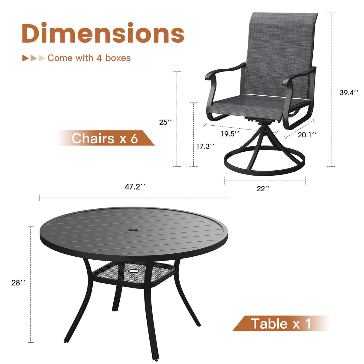 Vicllax 7 pcs Outdoor Dining Set, Metal Round Dining Table and Premium Swivel Chairs