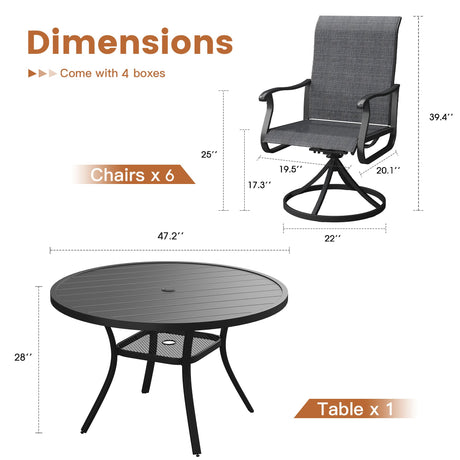 Vicllax Juego de comedor para exterior de 5 piezas con mesa redonda de metal de 42" y 4 sillas giratorias acolchadas