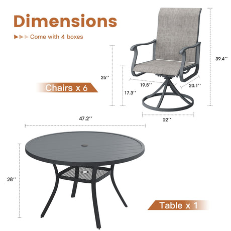 Vicllax Juego de comedor para exterior de 5 piezas con mesa redonda de metal de 42" y 4 sillas giratorias acolchadas
