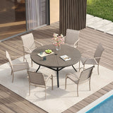 Vicllax Outdoor Round Dining Table, Patio Aluminum Tabletop with Storage Shelf
