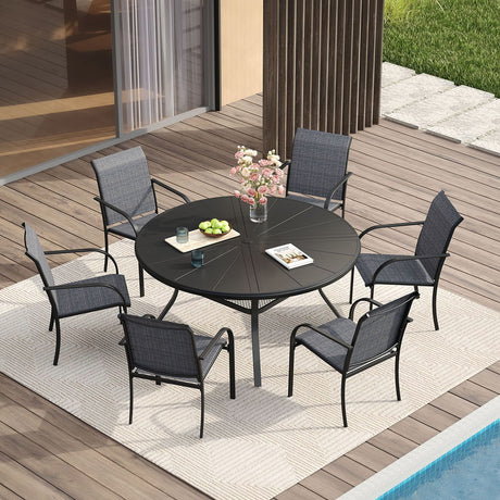 Vicllax Outdoor Round Dining Table, Patio Aluminum Tabletop with Storage Shelf