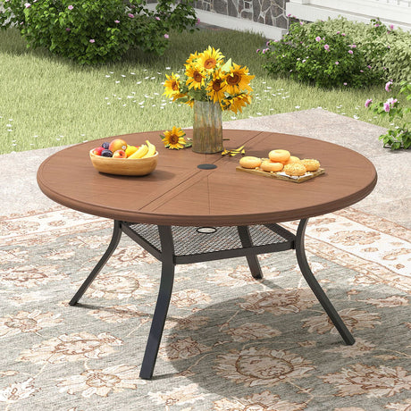 Vicllax Outdoor Round Dining Table, Patio Aluminum Tabletop with Storage Shelf