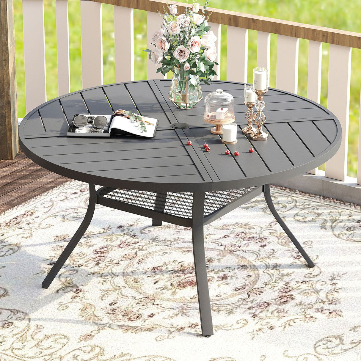 Vicllax Round Patio Dining Table for 4/6/8, Outdoor Large Metal Table