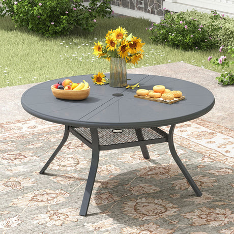 Vicllax Outdoor Round Dining Table, Patio Aluminum Tabletop with Storage Shelf