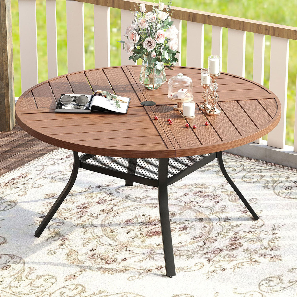 Vicllax Round Patio Dining Table for 4/6/8, Outdoor Large Metal Table
