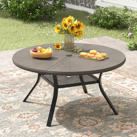 Vicllax Outdoor Round Dining Table, Patio Aluminum Tabletop with Storage Shelf