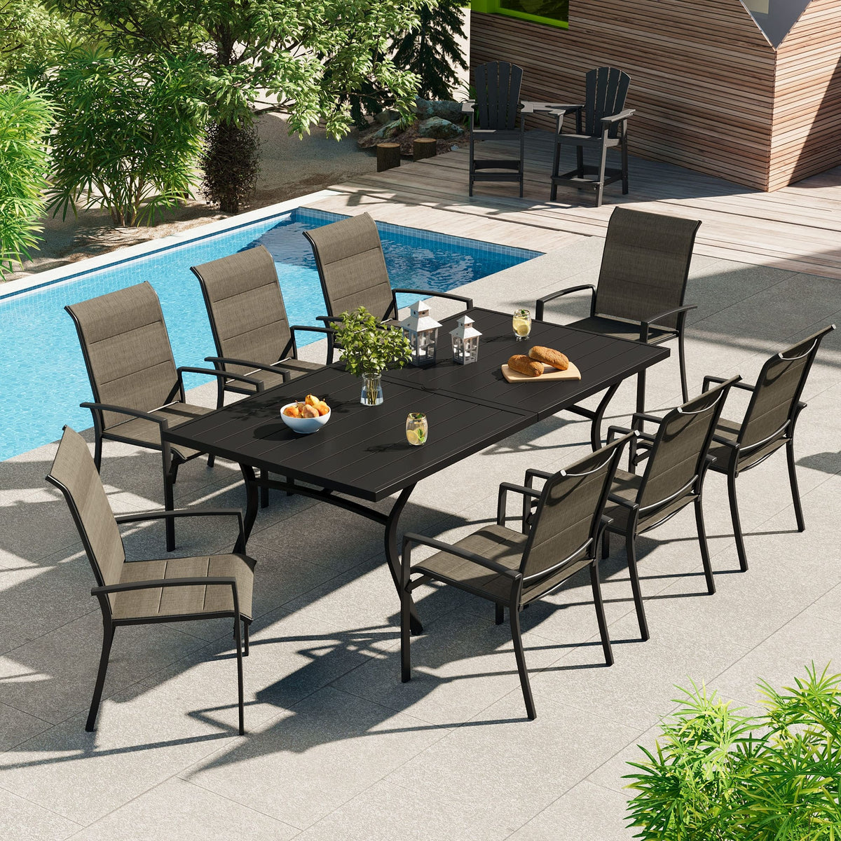 Vicllax 9 Pieces Outdoor Dining Set, Metal 70.9" Rectangular Table and Padded Stackable Sling Chair