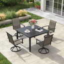 Vicllax 5pcs Outdoor Dining Set,  Square Metal Table and 4 Textilene Swivel  Chairs