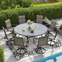 VICLLAX 9-pcs Outdoor Dining Set, 63” Round Metal Table with Umbrella Hole & 8 Swivel Textilene Chairs