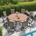 VICLLAX 9-pcs Outdoor Dining Set, 63” Round Metal Table with Umbrella Hole & 8 Swivel Textilene Chairs