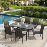 Vicllax 7 Pieces Outdoor Dining Set, Patio Rectangular Metal Table and  6 Stackable Metal Armchairs
