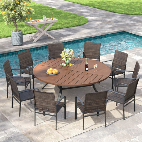Vicllax 11 Pieces Outdoor Dining Set, 60" Outdoor dining Table and 10 Stackable Metal Armchair, Bistro Set for Garden, Balcony & Backyard