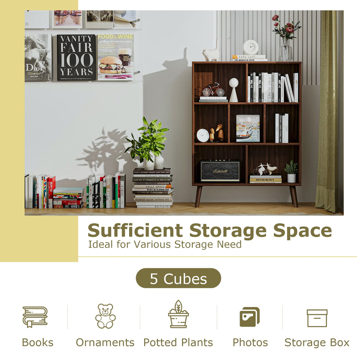 Vicllax Open Bookshelf with Legs, Storage Cube Floor Standing Display Shelf