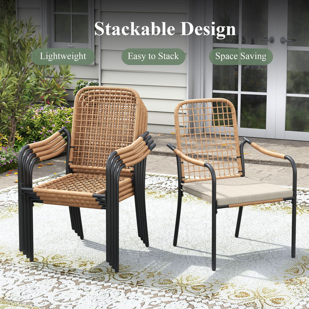 Vicllax 9-Piece Outdoor Dining Set, 53” Round Metal Table with Umbrella Hole and Solana Stackable Chair